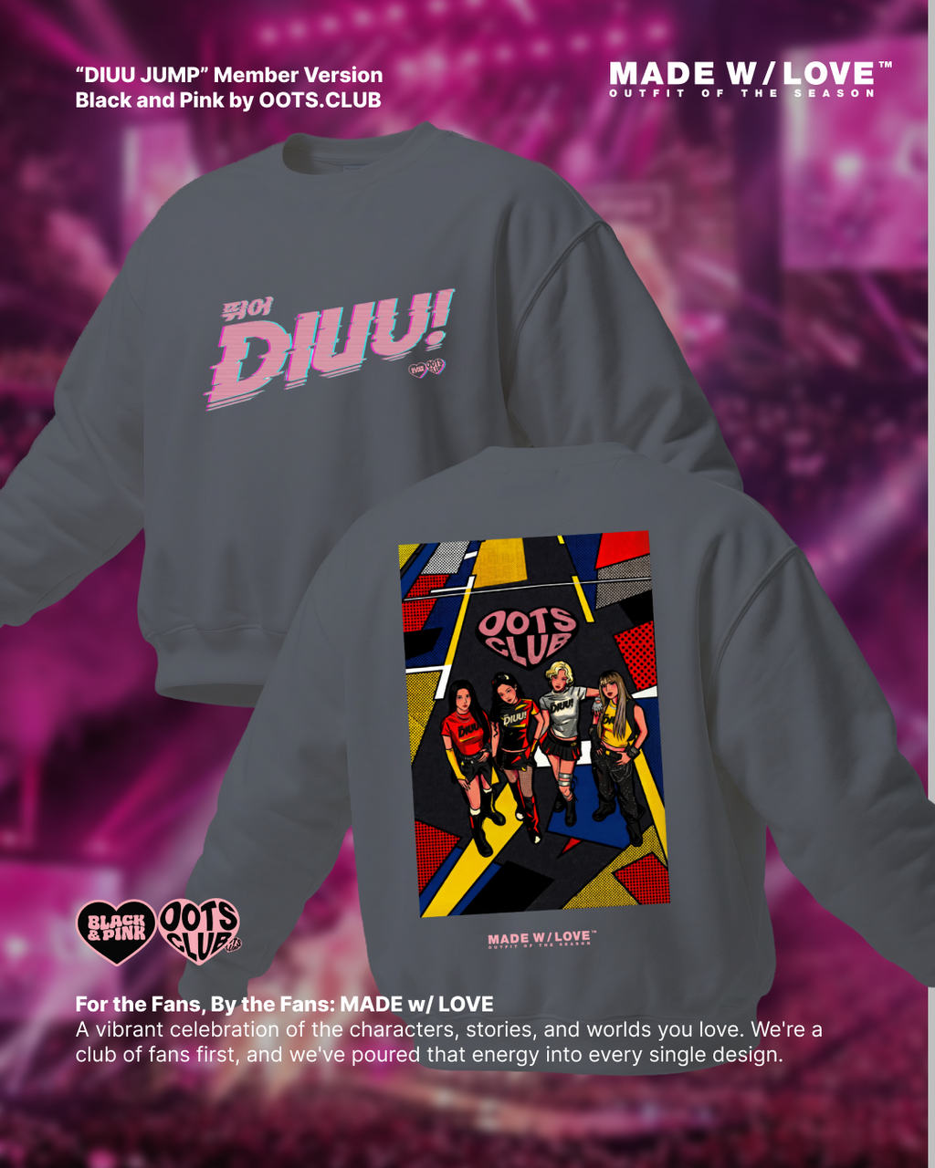 "DIUU JUMP" Members Version | Crewneck | BLACK&PINK Collection by OOTS.CLUB